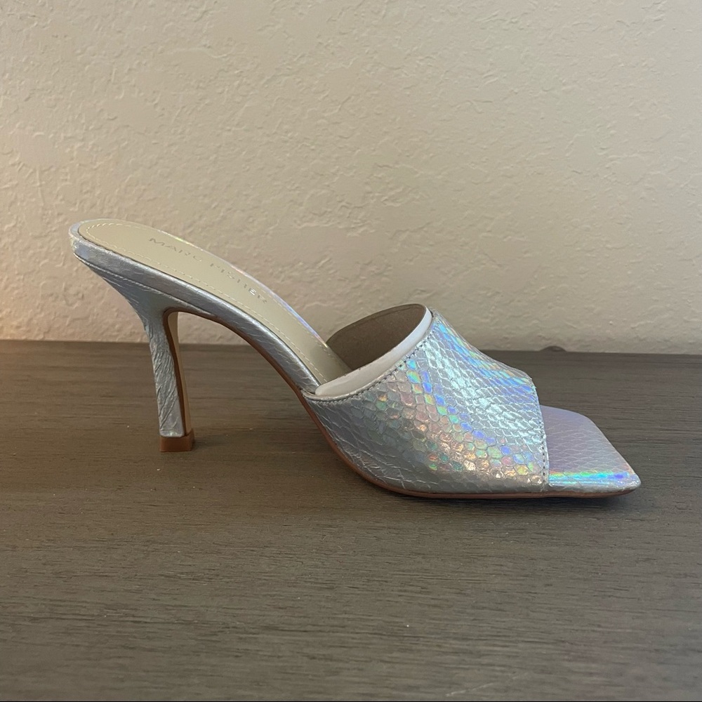 NWT Marc Fisher Danria Slip On Square Toe Silver Metallic Heels, Size 6 - Picture 8 of 10
